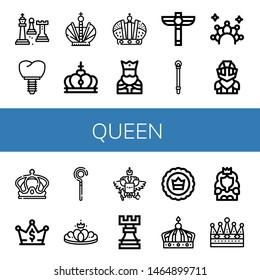 Set of queen icons such as Chess, Crown, King, Scepter, Sceptre, Knight, Coat of arms, Rook, Princess , queen