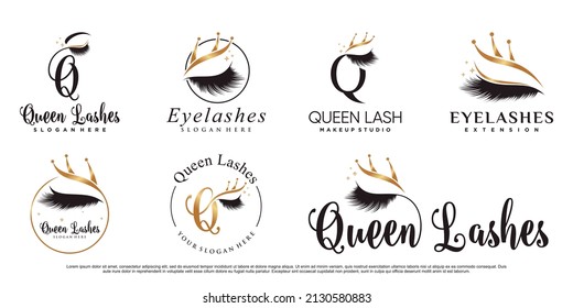 Set of queen lashes logo design template with creative modern concept Premium Vector