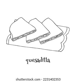 Set of quesadillas on a patterned napkin black and white design isolated on white background. Hand drawn element for the design of fabrics, wallpapers, postcards