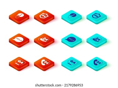 Set Question and Answer, Telephone 24 hours support, Speech bubble with text Help,  and Information icon. Vector