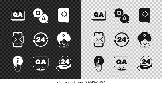 Set Question and Answer, User manual, Information, Telephone 24 hours support, Mobile envelope and  icon. Vector