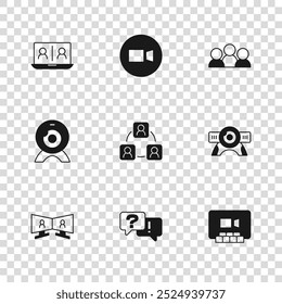 Set Question and Answer, Web camera, Video chat conference, Meeting,  and  icon. Vector
