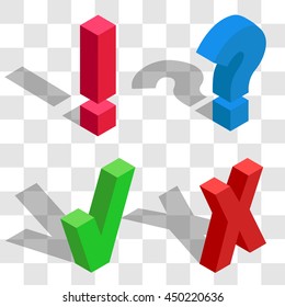 Set question and exclamation sign, cross mark and check mark.