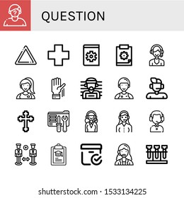 Set of question icons. Such as Suspect, Warning, Cross, Manual, Clipboard, Support, Assistant, Raise hand, Tech support, Support services, Customer service, Customer service agent , question icons