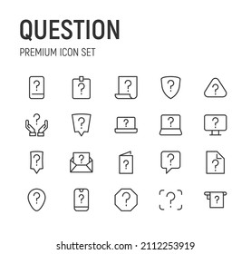 Juego de iconos de línea de preguntas. Paquete de carteles de moda. Pixel perfecto objetos para interfaz de usuario, aplicaciones y web. 