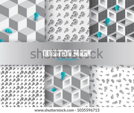 Set of Question Mark Backgrounds Or Question Seamless Patterns. 3d Vector Illustration Collection