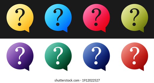 Set Question mark in circle icon isolated on black and white background. Hazard warning symbol. FAQ sign. Copy files, chat speech bubble and chart web icons. Vector.