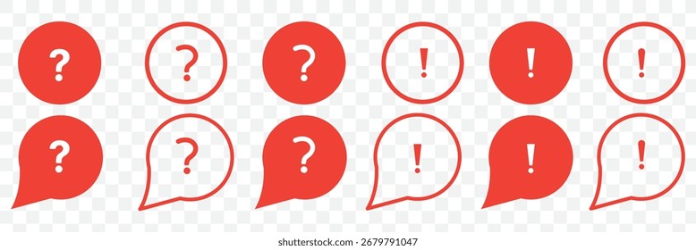 Set of question mark and exclamation mark icons. FAQ signs, help. Help speech bubble sign, vector.