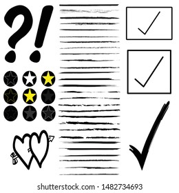 Set With Question Mark , Exclamation Mark , Stars , Heart , Underlines And Approved Vector