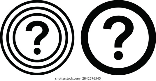 Set of question mark icons in circular frames, representing help, support, information, or query functions for user interfaces and websites.