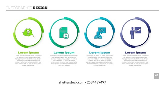Set Question mark, Resume, Hand like and Team leader. Business infographic template. Vector