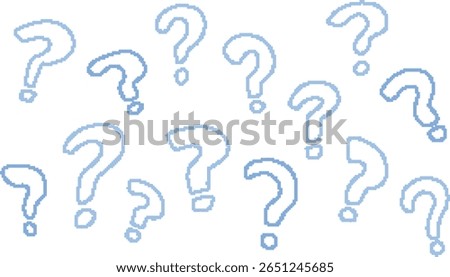 Set of question mark. Retro Y2K pixel art retro8bit style. Vector illustration. Confused, solution, problem, Q and A.