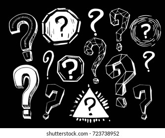 Set of question marks. Hand drawn illustration converted to vector