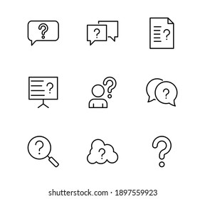 Set of Question Related Vector Line Icons. Contains such Icons as Puzzle, web icons, difficult task, Question Mark and more, Editable Stroke. 