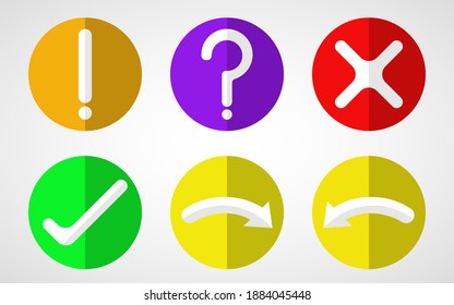 set of question symbol, true, wrong, what, right, left, question mark sign button, vector flat design illustration.