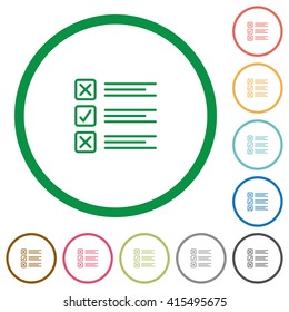 Set of Questionnaire color round outlined flat icons on white background