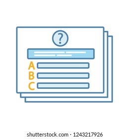 Set of questions color icon. Test, exam, quiz game. Questions block. Educational testing. Isolated vector illustration