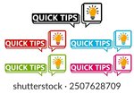 	
set quick tips badge labels icon. Tips and tricks tutorial symbol design template vector illustration	