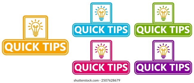 	
set quick tips badge labels icon. Tips and tricks tutorial symbol design template vector illustration	