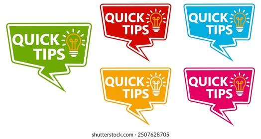 	
set quick tips badge labels icon. Tips and tricks tutorial symbol design template vector illustration	
