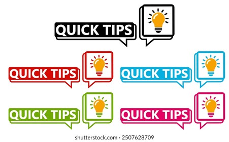 	
set quick tips badge labels icon. Tips and tricks tutorial symbol design template vector illustration	