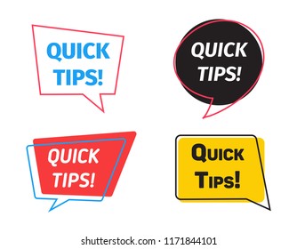 set of quick tips colorful badges with speech bubble isolated on white