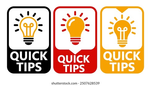 set quick tips icon sign. trick solution badge labels template vector illustration