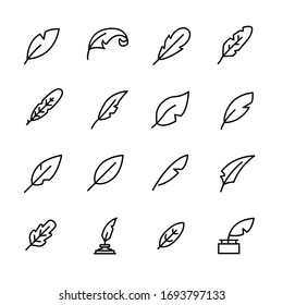 Set of quill related vector line icons. Premium linear symbols pack. Vector illustration isolated on a white background. Web symbols for web sites and mobile app. Trendy design. 