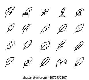 Conjunto de iconos de línea vectorial relacionados con la quill. Paquete de símbolos lineales premium. Ilustración vectorial aislada en un fondo blanco. Símbolos web para sitios web y aplicaciones móviles. Diseño de moda.