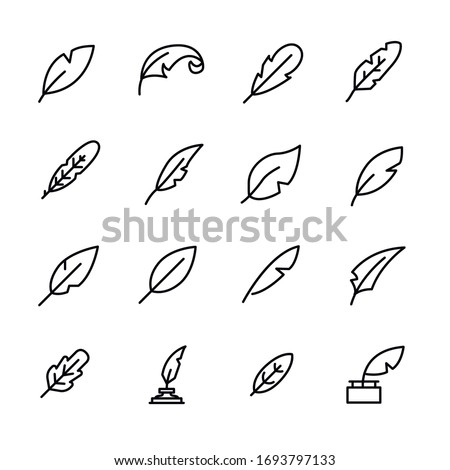 Set of quill related vector line icons. Premium linear symbols pack. Vector illustration isolated on a white background. Web symbols for web sites and mobile app. Trendy design. 