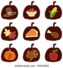 Set of quilted Thanksgiving icons (Eps10); jpg version also available