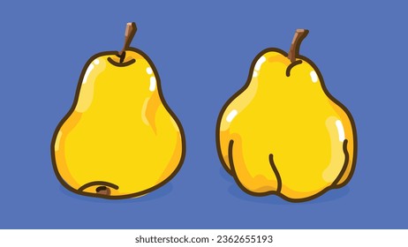 Set of Quince fruit, Flat Vector illustration in Outline Stroke style, Colorful fruit with shadow and light icon, isolated on colored background.