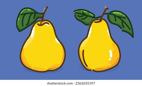 Set of Quince fruit, Flat Vector illustration in Outline Stroke style, Colorful fruit with shadow and light icon, isolated on colored background.