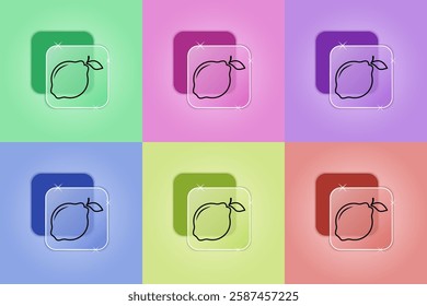 Set of quince icons in different colors. Healthy eating concept. Vector icon in Glassmorphism style for business and advertising. Modern vector illustration.