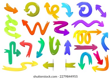 Set of quirky arrows isolated on background. Retro comic spiral shape pointer for app ui design. Arrows abstract creative design shapes.