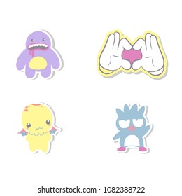 A set of quirky cartoon patch badges or fashion pin badges