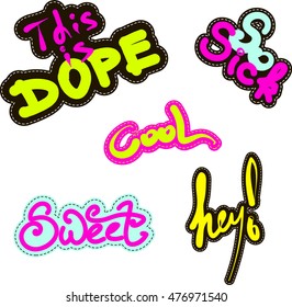 set of quirky cartoon patch badges or fashion pin badges