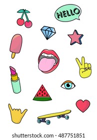  set of quirky cartoon patch, cute stickers, badges or fashion pin. trendy illustration 