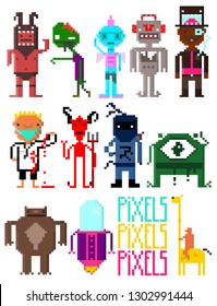 Set of Quirky Pixel Characters