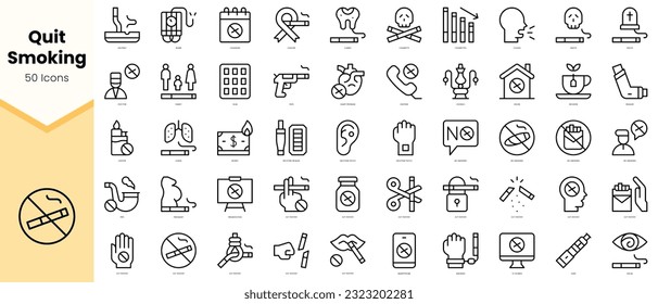 Set of quit smoking Icons. Simple line art style icons pack. Vector illustration