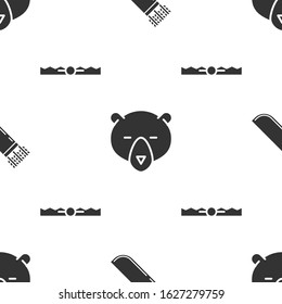 Set Quiver with arrows, Bear head and Trap hunting on seamless pattern. Vector