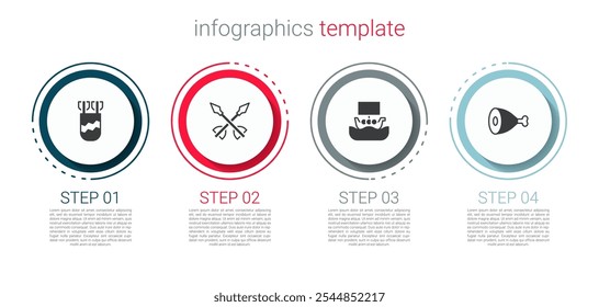 Set Quiver with arrows, Medieval, Viking ship Drakkar and Chicken leg. Business infographic template. Vector