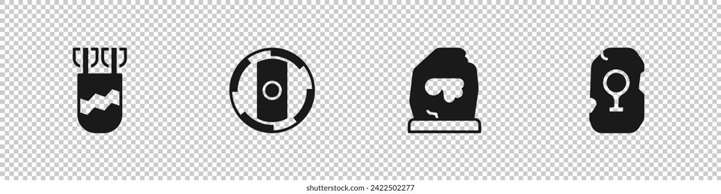 Establezca Quiver con flechas, Muro de vibración, Escurrimiento mágico e icono. Vector