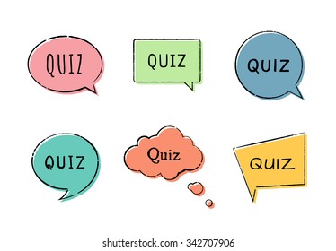 Set of quiz icons. Colorful speech bubbles with quiz lettering