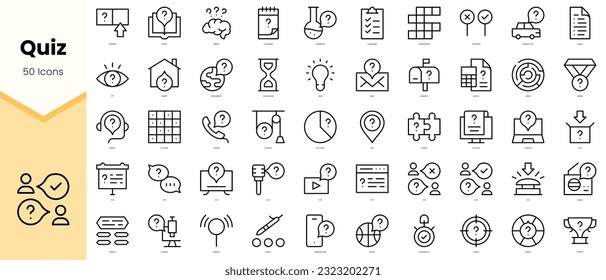 Juego de iconos de prueba. Paquete de iconos de estilo de arte de línea simple. Ilustración del vector