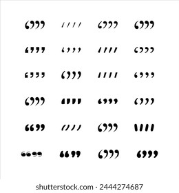 Set of Quotation Mark Line and Silhouette Icon. Quote Mark Symbols Collection on White Background. Punctuation Icon of Speech. Double Comma Signs of Quote.