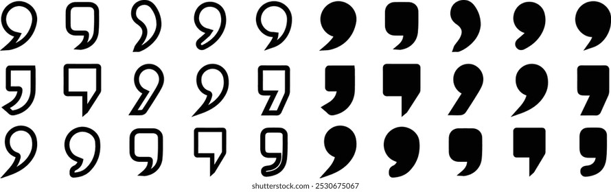  Set of quotation marks, Quote marks outline. Speech marks. Talk bubble speech icon. Vector quote,