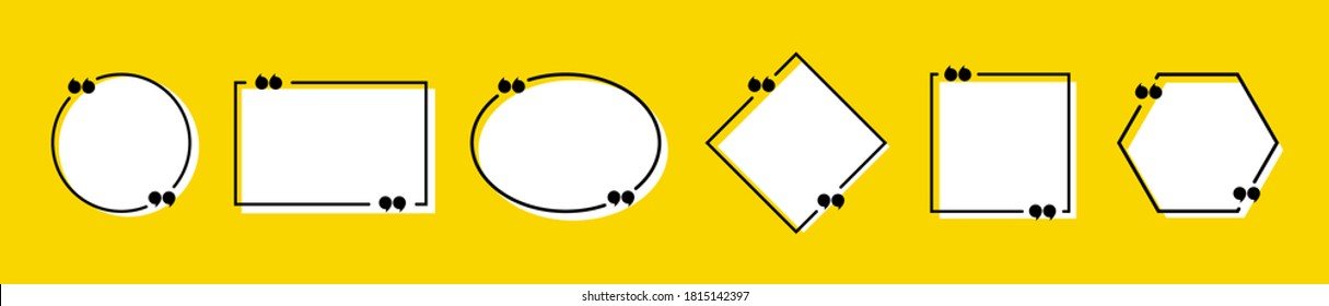 Set of quote in black frame with quotation marks and yellow background. Vector illustration, EPS10.