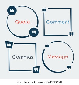 Set of Quote Box and Bubble. Quote Commas Note Message elements. Vector design.