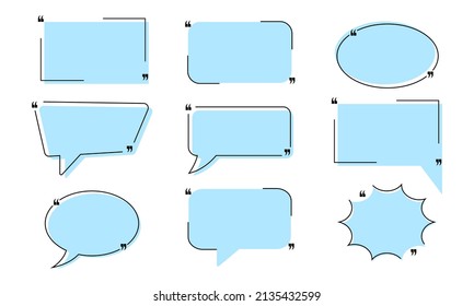 Set with quote box frame in abstract style. Vector texting quote boxes. Bubble banners with quotation,  message and comment.